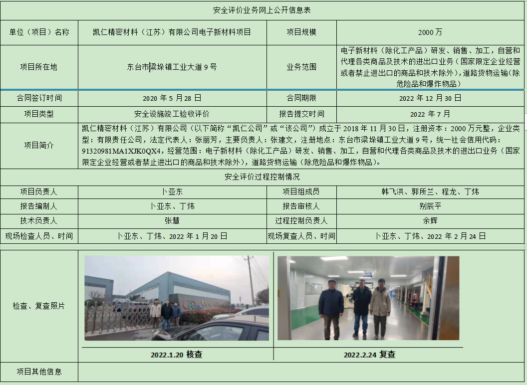 凯仁精密材料（江苏）有限公司电子新材料项目