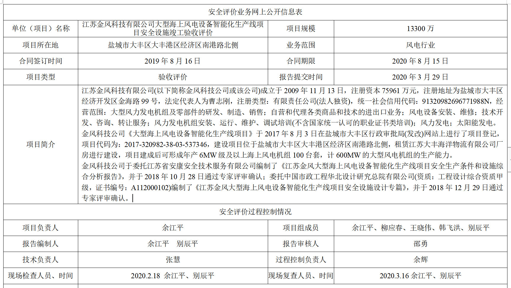 江苏金风科技有限公司大型海上风电设备智能化生产线项目安全设施竣工验收评价