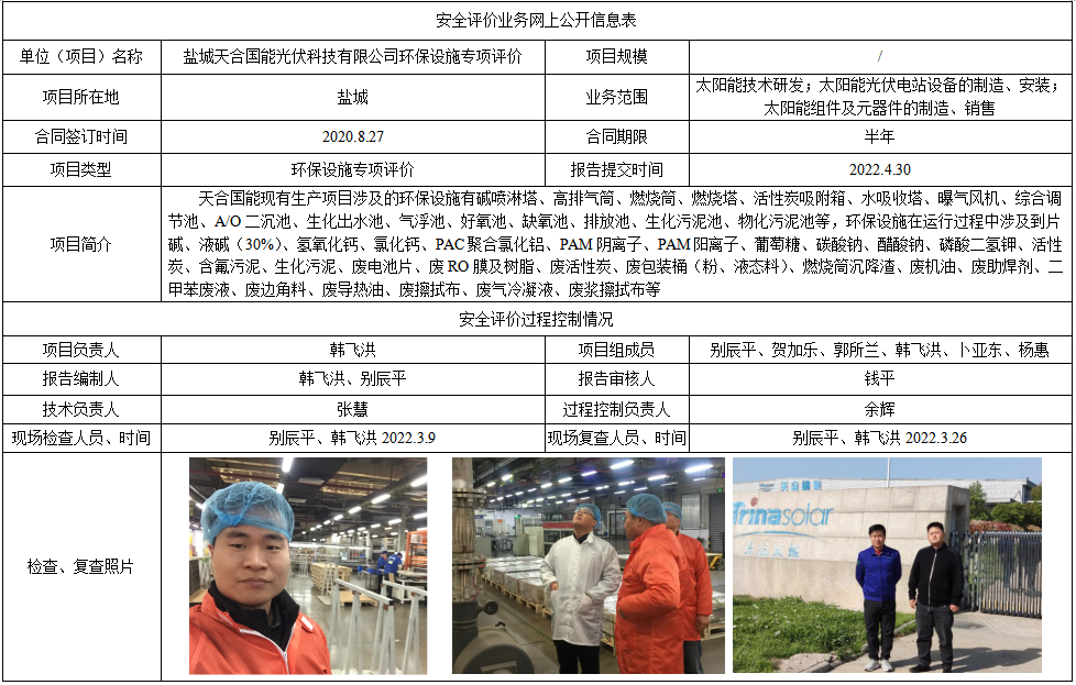 盐城天合国能光伏科技有限公司环保设施专项评价