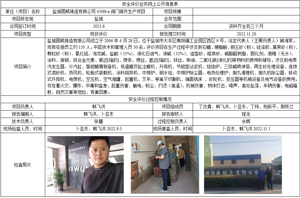 盐城固威铸造有限公司4500t/a阀门铸件生产项目