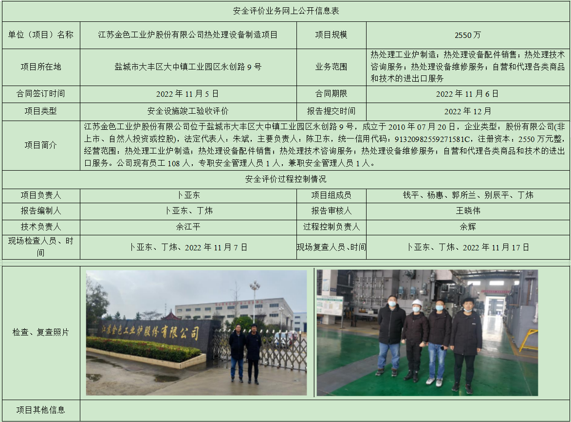 江苏金色工业炉股份有限公司热处理设备制造项目