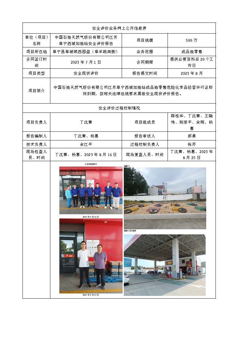 中国石油天然气股份有限公司江苏阜宁西城加油站安全评价报告