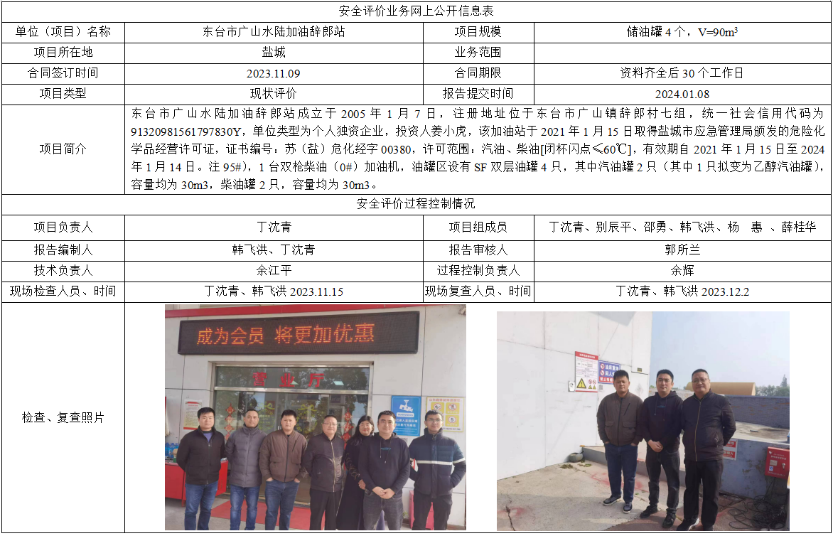 东台市广山水陆加油辞郎站换证评价