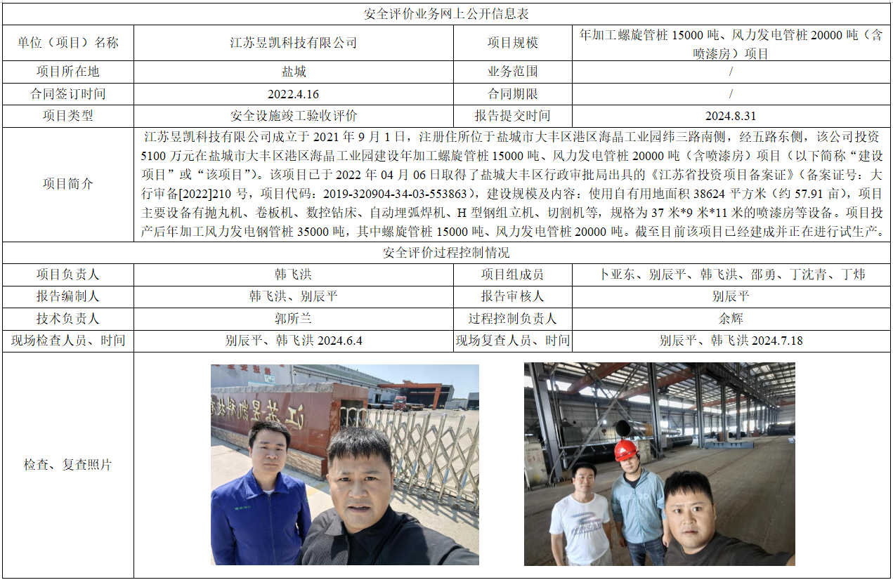 江苏昱凯科技有限公司年加工螺旋管桩15000吨、风力发电管桩20000吨（含喷漆房）项目