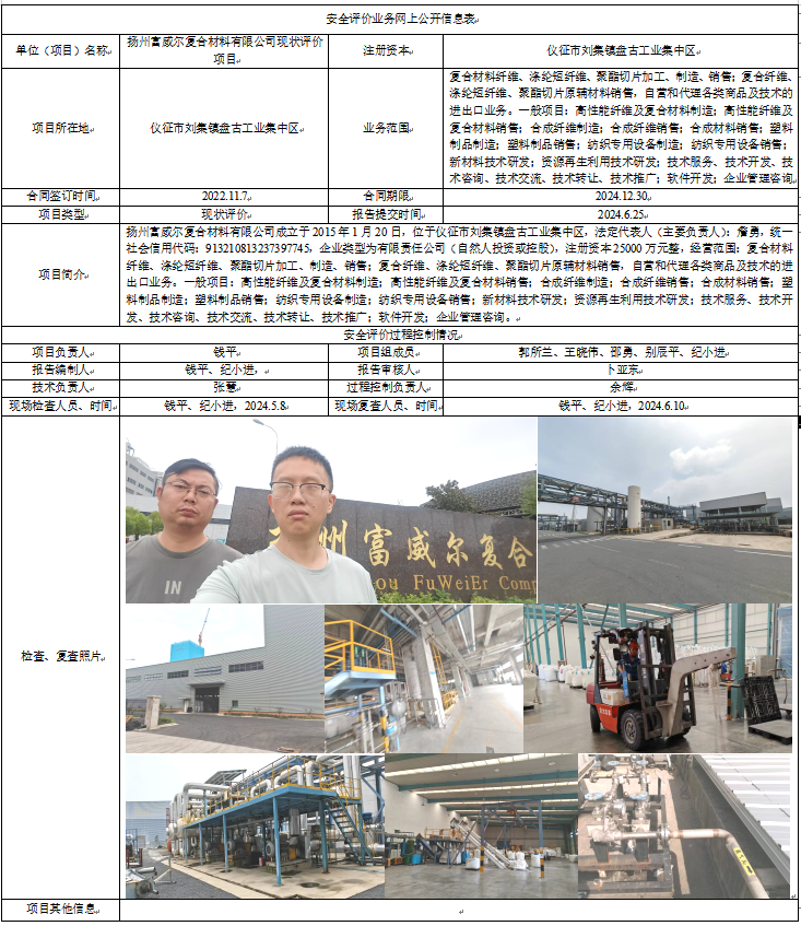 扬州富威尔复合材料有限公司现状评价项目