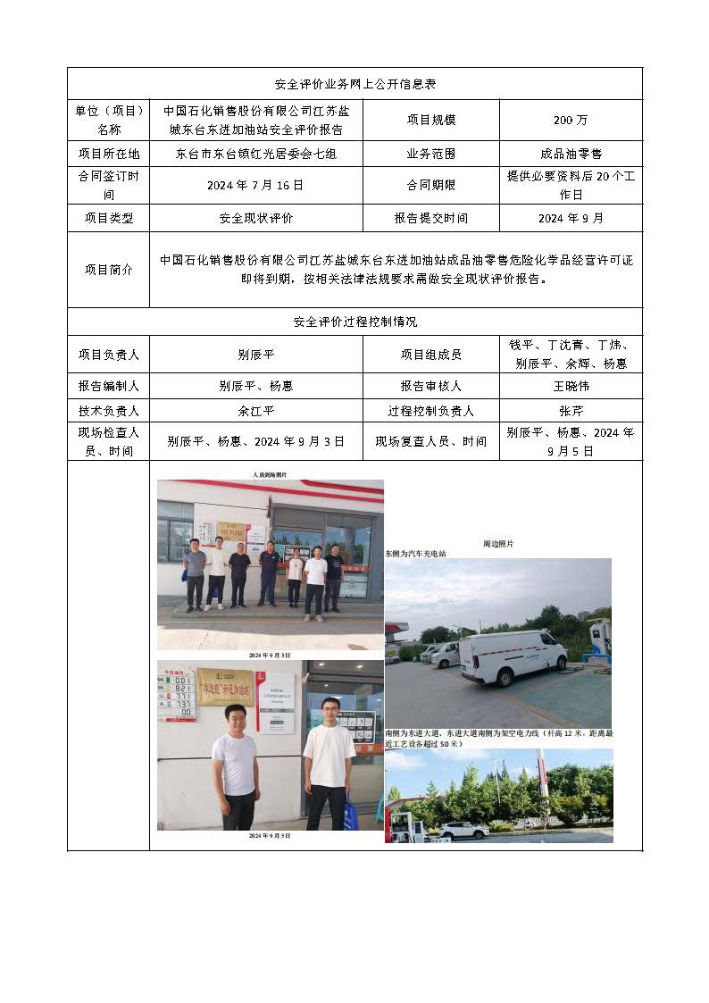 中国石化销售股份有限公司江苏盐城东台东进加油站成品油零售经营评价2024