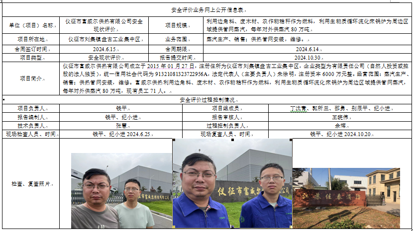 仪征市富威尔供热有限公司安全现状评价报告
