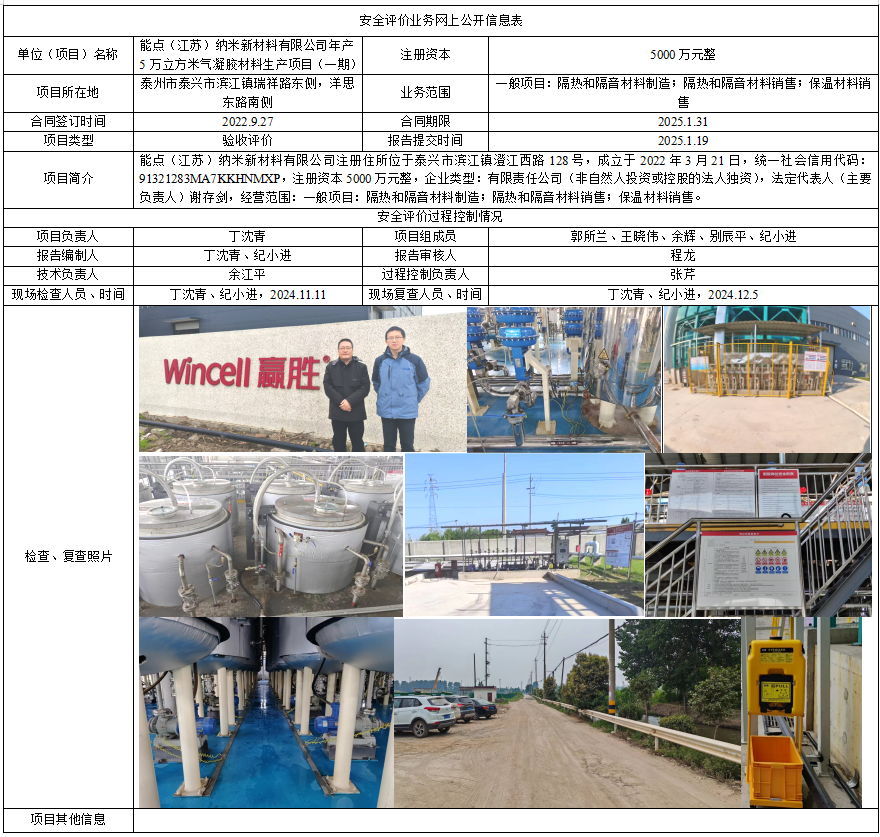 能点（江苏）纳米新材料有限公司年产5万立方米气凝胶材料生产项目（一期）