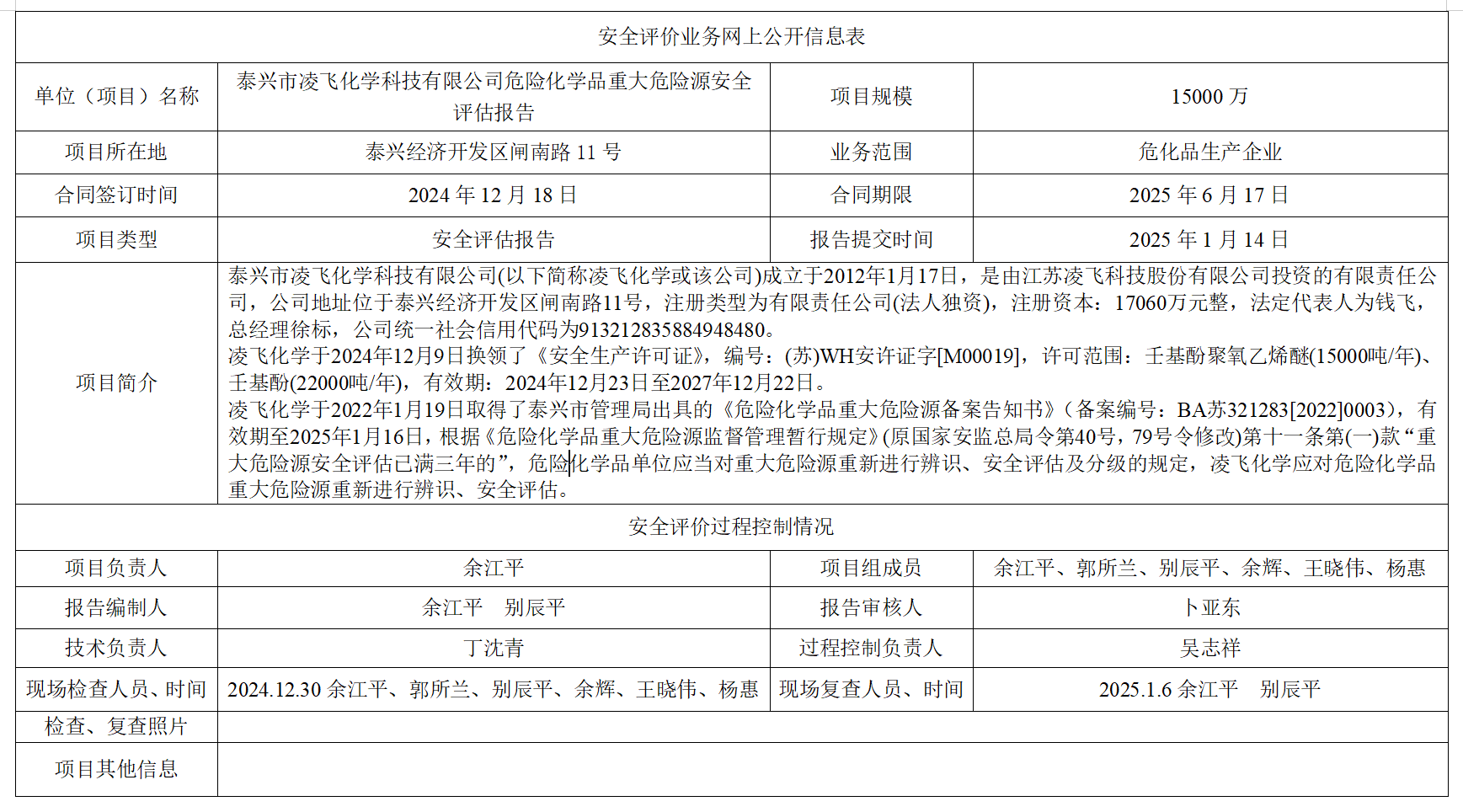 泰兴市凌飞化学科技有限公司(2025年)危险化学品重大危险源安全评估报告