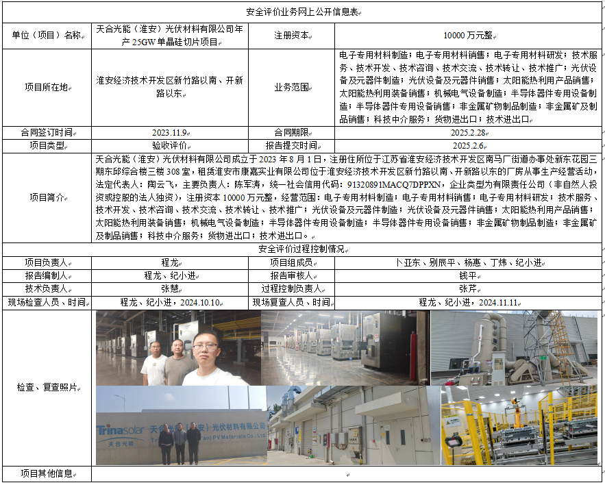 天合光能（淮安）光伏材料有限公司年产25GW单晶硅切片项目
