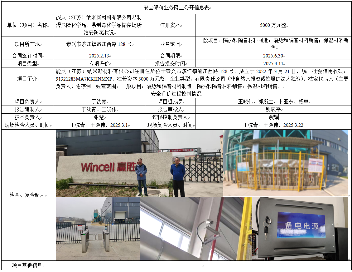 能点（江苏）纳米新材料有限公司易制爆危险化学品、易制毒化学品储存场所治安防范状况
